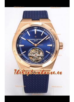 Vacheron Constantin Overseas Tourbillon Oro Rosado en Dial Azul Correa de Goma Réplica a Espejo 1:1
