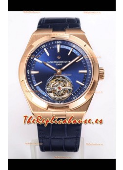 Vacheron Constantin Overseas Tourbillon Oro Rosado en Dial Azul Correa de Piel Réplica a Espejo 1:1