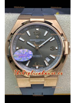 Vacheron Constantin Overseas Reloj Réplica a Espejo Acero 904L Oro Rosado en Dial Gris - Correa Goma