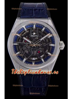Zenith Defy Classic Skeleton 41 mm Titanio Reloj Réplica Suizo Hombres - Correa de Piel Azul