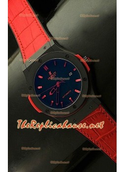 Hublot Big Bang Reloj Suizo en Carcasa de PVD - Correa Roja de 44.5MM