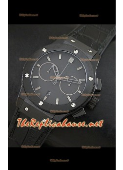 Reloj Suizo Hulbot Classic Fusion, carcasa de PVD, malla negra.