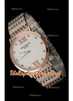 Patek Philippe Reloj Japonés de Cuarzo en Oro Rosa - 38MM Esfera Blanca