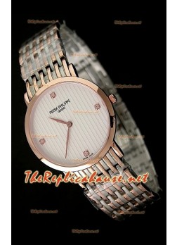 Patek Philippe Reloj Japonés de Cuarzo en Oro Rosa - 38MM Esfera Blanca