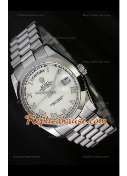 Rolex DayDate Reproducción Reloj Suizo con Esfera Blanca