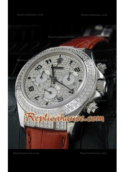 Rolex Daytona Reloj Suizo con Correa de Piel y Esfera de color Negro