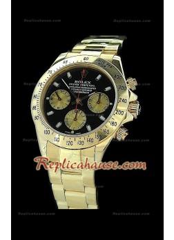 Rolex Daytona Reproducción Reloj Suizo con Esfera de color Negro y Sub-Esferas de Oro