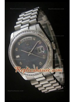 Rolex DayDate Reproducción Reloj Suizo con Esfera Perla  - Marcadores de Hora en Diamantes