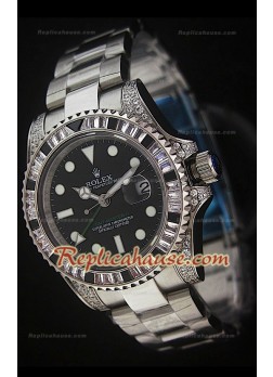 Rolex GMT Masters II Reproducción Reloj Suizo en Acero con Diamantes