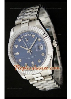 Rolex Daydate Reloj Suizo de Acero Inoxidable con Esfera en Azul oscuro