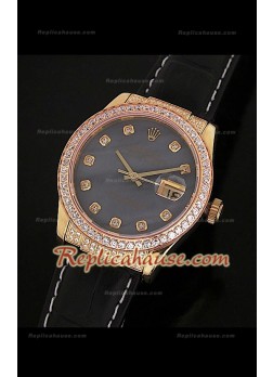 Rolex Datejust Reproducción Reloj Suizo para Hombres con Esfera Perla y Correa de Piel