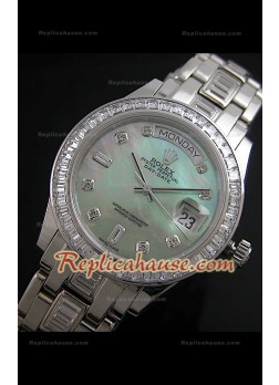 Rolex Daydate Reproducción Reloj Suizo con Esfera Madre Perla en Verde Green 