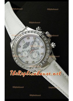 Rolex Daytona Reloj Cosmógrafo con Movimento Suizo 7750 en Blanco y Correa de Piel