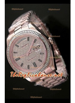 Rolex Daydate II Reloj Suizo - 41MM en Oro Rosa y Diamantes cuadrados en Bisel 