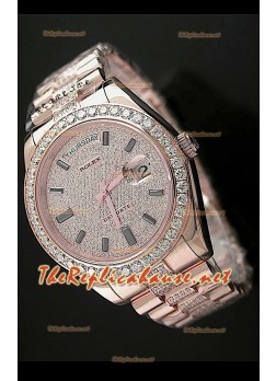 Rolex Daydate II Reloj Suizo - 41MM en Oro Rosa y Diamantes Redondos en Bisel