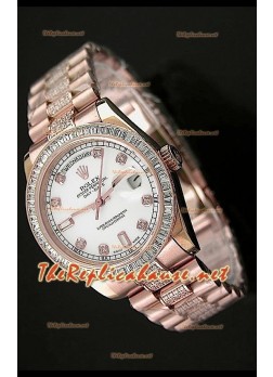 Rolex Daydate Reproducción Reloj Suizo - Reloj mediano de 37MM - Esfera Blanca Everose