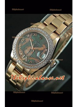 Reloj japonés Rolex Datejust para damas con estuche de 31 mm. rosa dorado. 