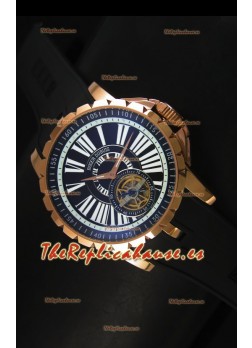 Roger Dubuis Excalibur Tourbillon - Reloj Chapado en Oro Rosado Dial Negro