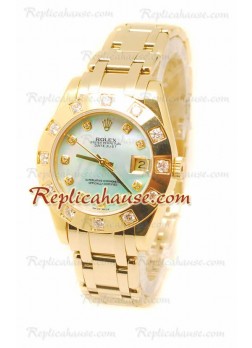 Pearlmaster Datejust Rolex Reloj Suizo en Oro Amarillo y Dial color Perla - 34MM