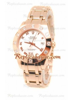 Datejust Rolex Reloj de imitación Japonés en Oro Rosa y Dial Blanco - 34MM