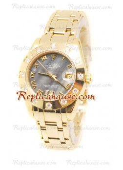 Pearlmaster Datejust Rolex Reloj Japonés en Oro Amarillo y Dial gris color Perla - 34MM