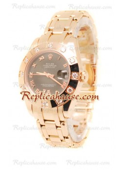 Datejust Rolex Reloj de imitación Japonés en Oro Rosa y Dial Marrón - 34MM
