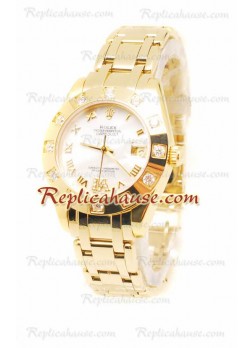 Pearlmaster Datejust Rolex Reloj Japonés en Oro Amarillo con Dial Color Perlado - 34MM