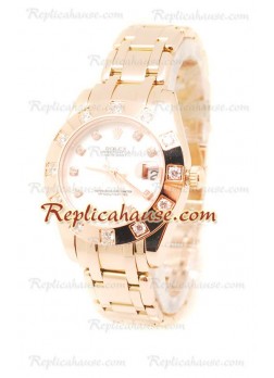 Pearlmaster Datejust Rolex Reloj Japonés en Oro Rosa con Dial Color Perlado - 34MM