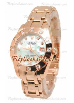 Pearlmaster Datejust Rolex Reloj Japonés en Oro Rosa con Dial Verde Perlado- 34MM