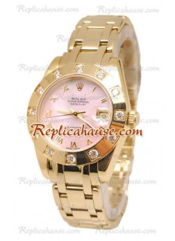 Pearlmaster Datejust Rolex Reloj Japonés en Oro Amarillo con Dial Rosa Perlado - 34MM