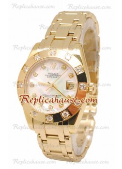 Pearlmaster Datejust Rolex Reloj Japonés en Oro Amarillo con Dial Color Perlado - 34MM