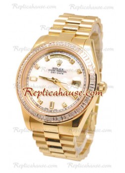 Rolex Day Date II Dial Blanco Gold Reloj Suizo Bisel de diamantes in 43MM