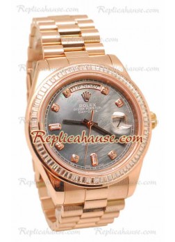 Rolex Day Date II Dial color Perla Rose Gold Reloj Suizo Bisel de diamantes 43MM