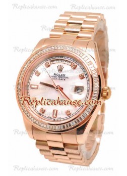 Rolex Day Date II Dial rosa perlado Rose Gold Reloj Suizo Bisel de diamantes, 44MM 41MM
