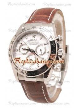 Rolex Daytona Cuero Suizo Reloj cen el dial Blanco y Brown Correa de cuero