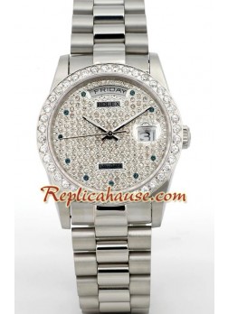 Rolex Réplica Day Date Silver - Diamond