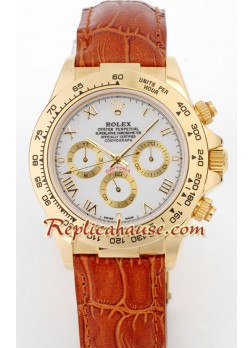 Reloj Rolex Réplica Daytona Oro 18K con correa de cuero