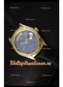 Rolex Day Date 36MM Reloj Réplica Suizo en Oro Amarillo - Dial Azul MOP
