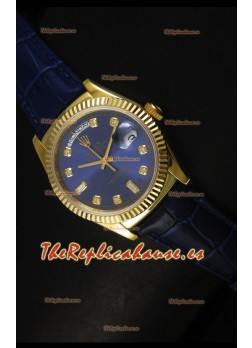 Rolex Day Date 36MM Reloj Réplica Suizo en Oro Amarillo - Dial Azul Oscuro