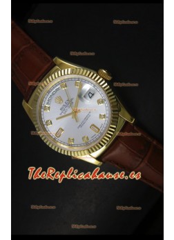 Rolex Day Date 36MM Reloj Réplica Suizo en Oro Amarillo - Dial de Plata