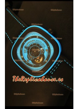 SevenFriday P-32 Movimiento Original Miyota 82S7, Azul y Negro - Calidad Espejo 1:1