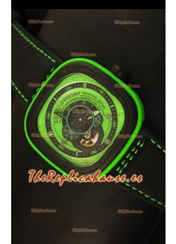 SevenFriday P-32 Movimiento Original Miyota 82S7, Verde y Negro - Calidad Espejo 1:1