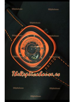 SevenFriday P-32 Movimiento Original Miyota 82S7, Naranja y Negro- Calidad Espejo 1:1