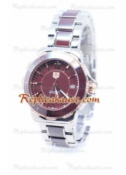 Tag Heuer Formula 1 Quartz Brown Ceramic Rose Bisel en oro con diamantes Reloj