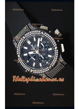 Hublot Big Bang Reloj Caja Suiza Revestida en PVD Dial de Carbón con Diamantes Tachonados