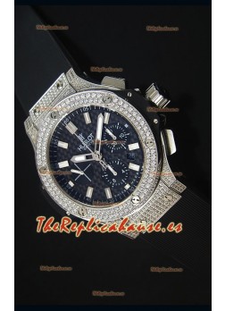 Hublot Big Bang Reloj Suizo en Acero Inoxidable Dial de Carbón con Diamantes Tachonados