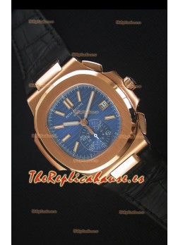 Patek Philippe Nautilus 5980 Cronógrafo en Oro Rosado Dial Azul - Reloj Replica Espejo 1:1