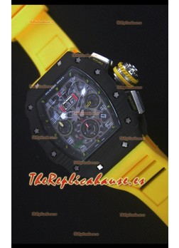 Richard Mille RM011-03 Reloj con Caja de Carbón Forjado color Negro de una sola Pieza en Correa color Amarillo