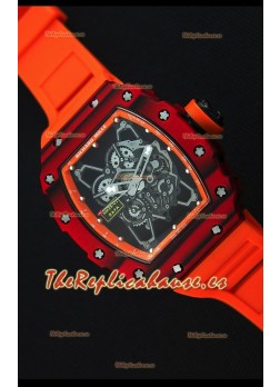 Richard Mille RM35-01 Reloj con Caja de Carbón Forjado Rojo de una sola Pieza en Correa color Naranja