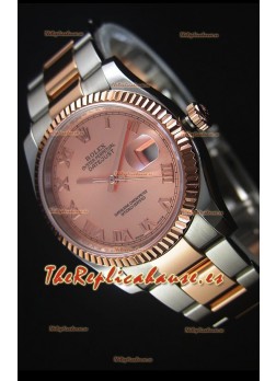 Rolex Datejust Reloj Replica en Oro Rosado, Dial con Numeros Romanos, 36MM con Movimiento Suizo 3135